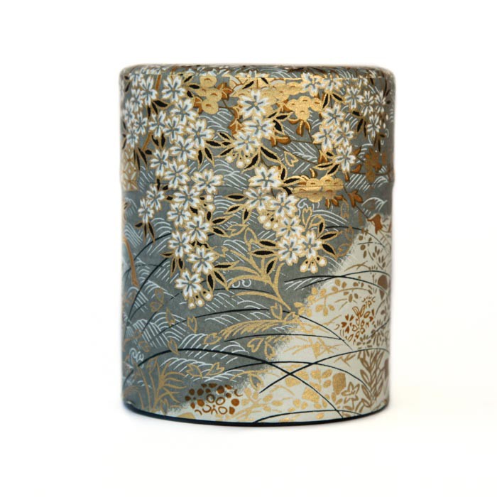 Boîte à Thé en papier Washi Japon - Modèle Fleur d'Or Gris 200g